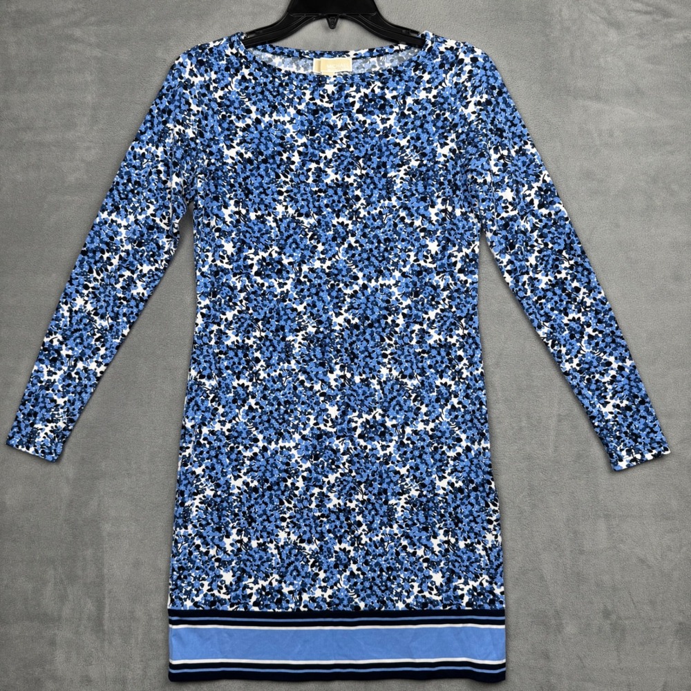 MICHAEL‎ Michael Kors Women Floral Print Long Sleeve Dress Blue White Size P